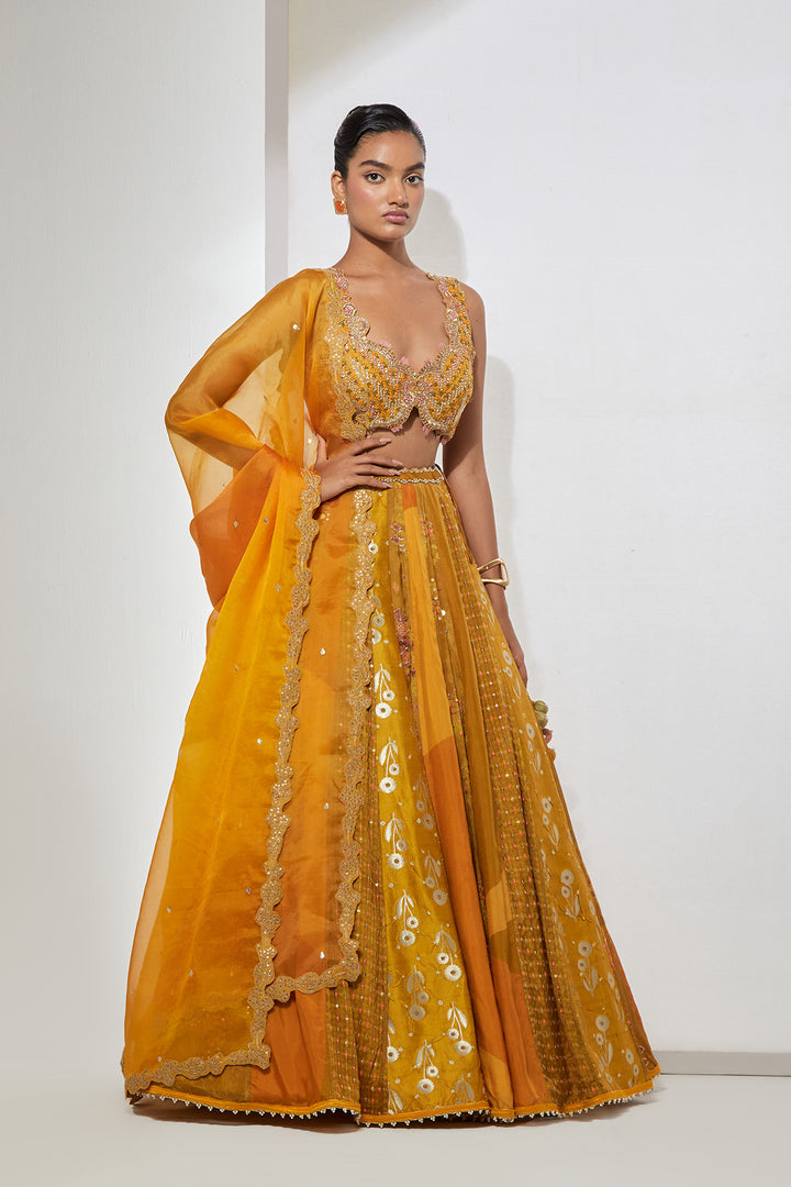 Mustard Embroidered Lehenga Set with Dupatta