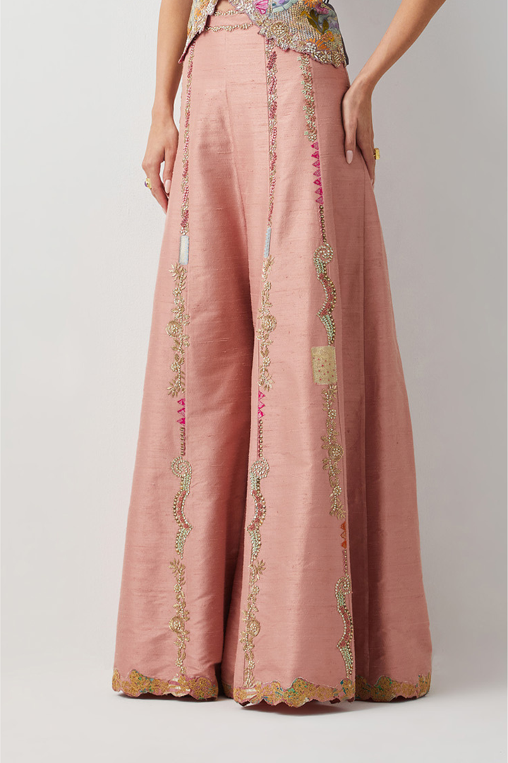 Blush Pink Embroidered Palazzo+Bronze Ornate Embroidered Corset