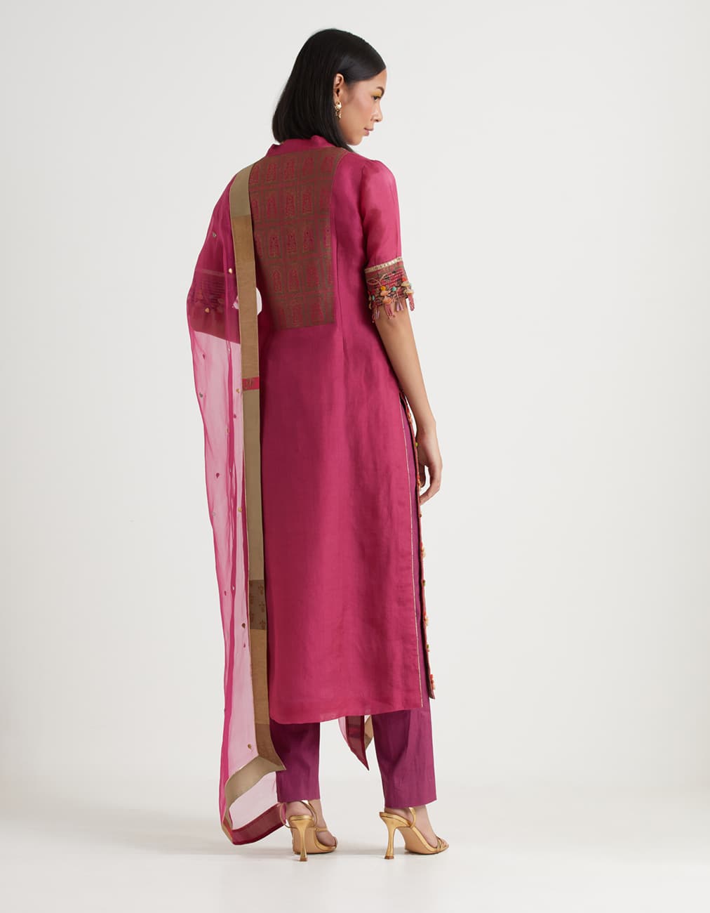 Wine Straight Organza Kurta