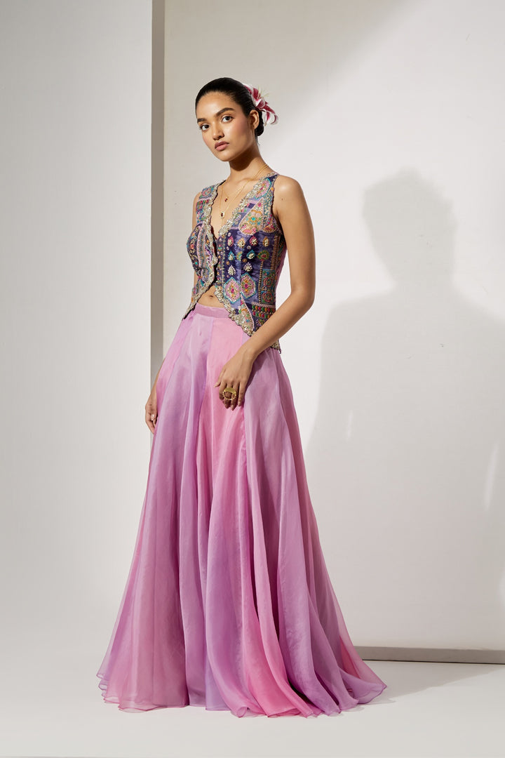 Lavender Embroidered Corset &amp; Organza Skirt Set