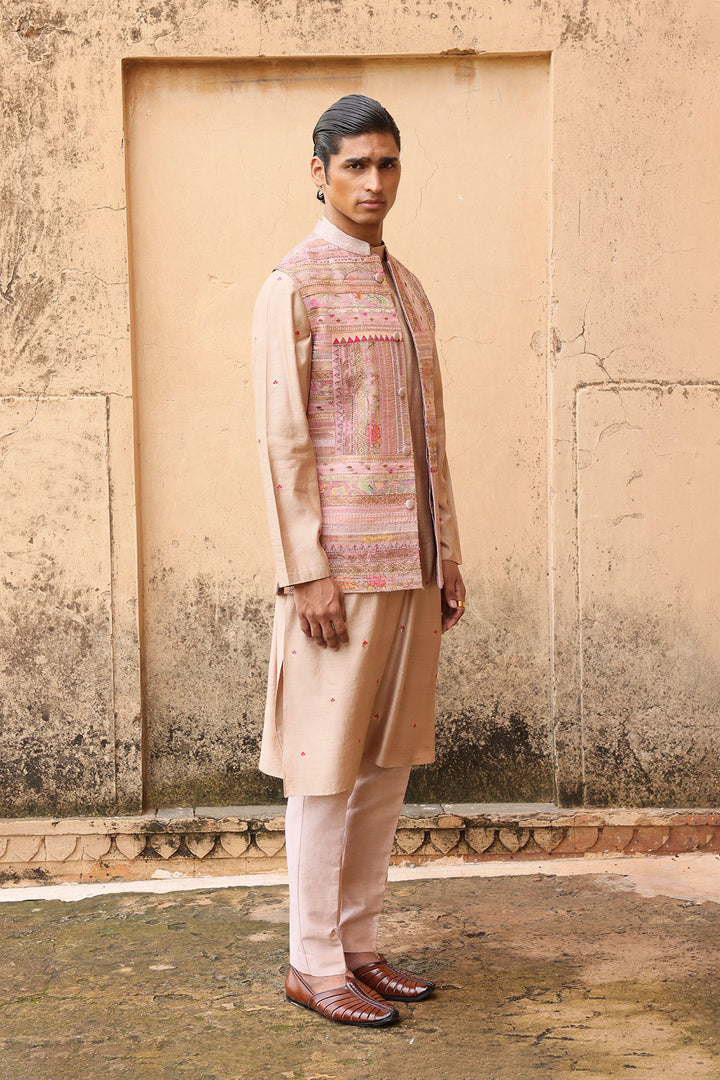 Pink Silk Textured Bundi Set