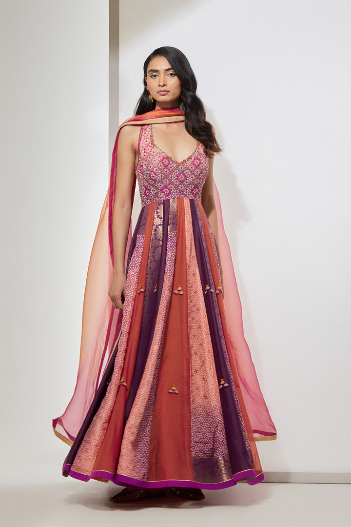 Fuchsia &amp; Purple Embellished Anarkali