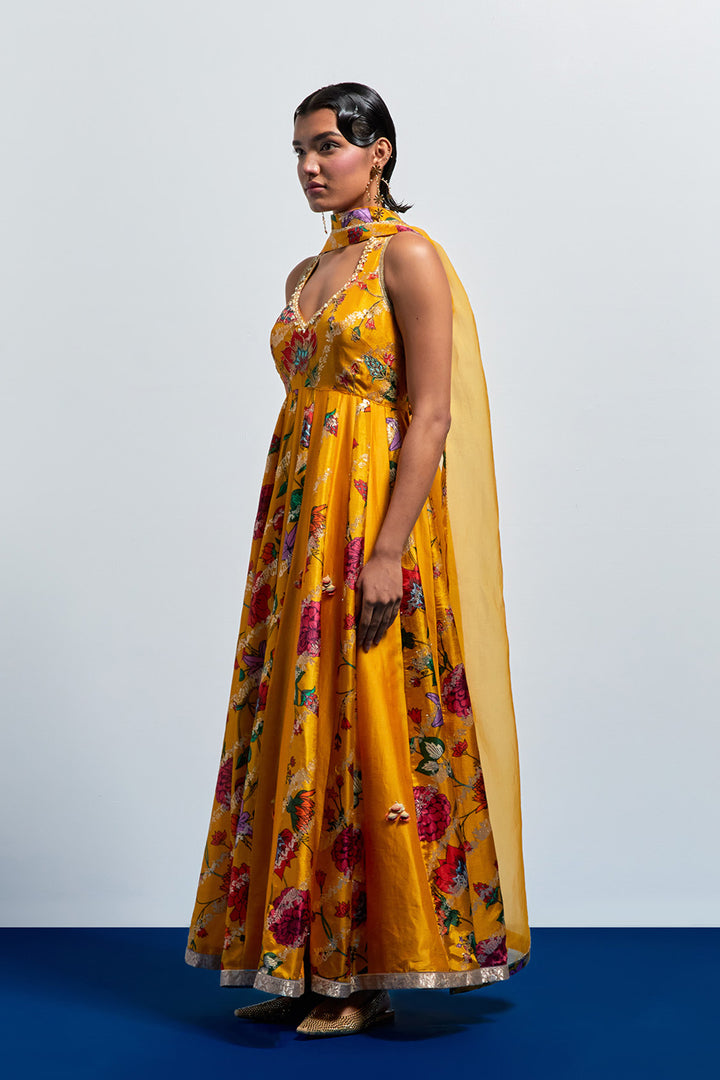 Mustard yellow anarkali set
