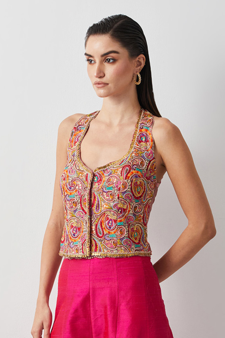 Fuschia Paisley Embroidered Corset