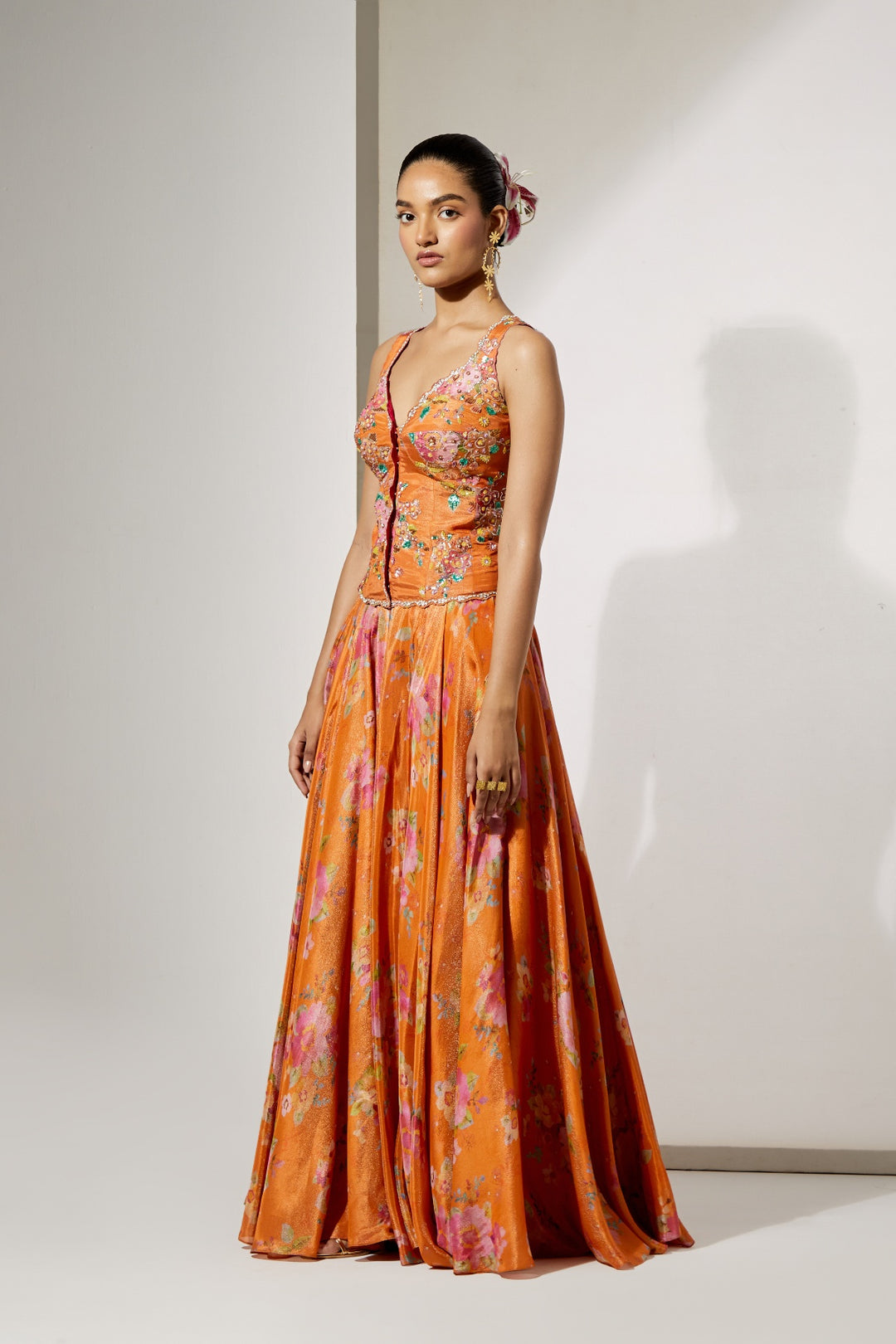 Orange Corset Skirt Set