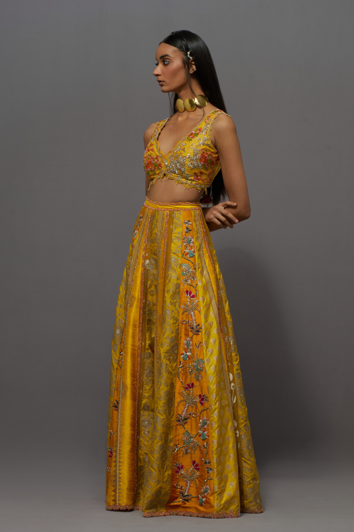 Mustard yellow embroidered sharara set