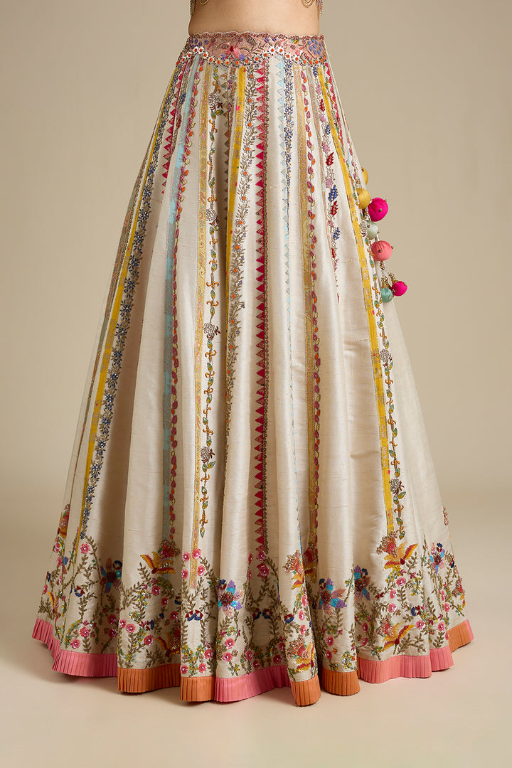 Ivory Embroidered Lehenga Set with Pink Organza Dupatta | RTS