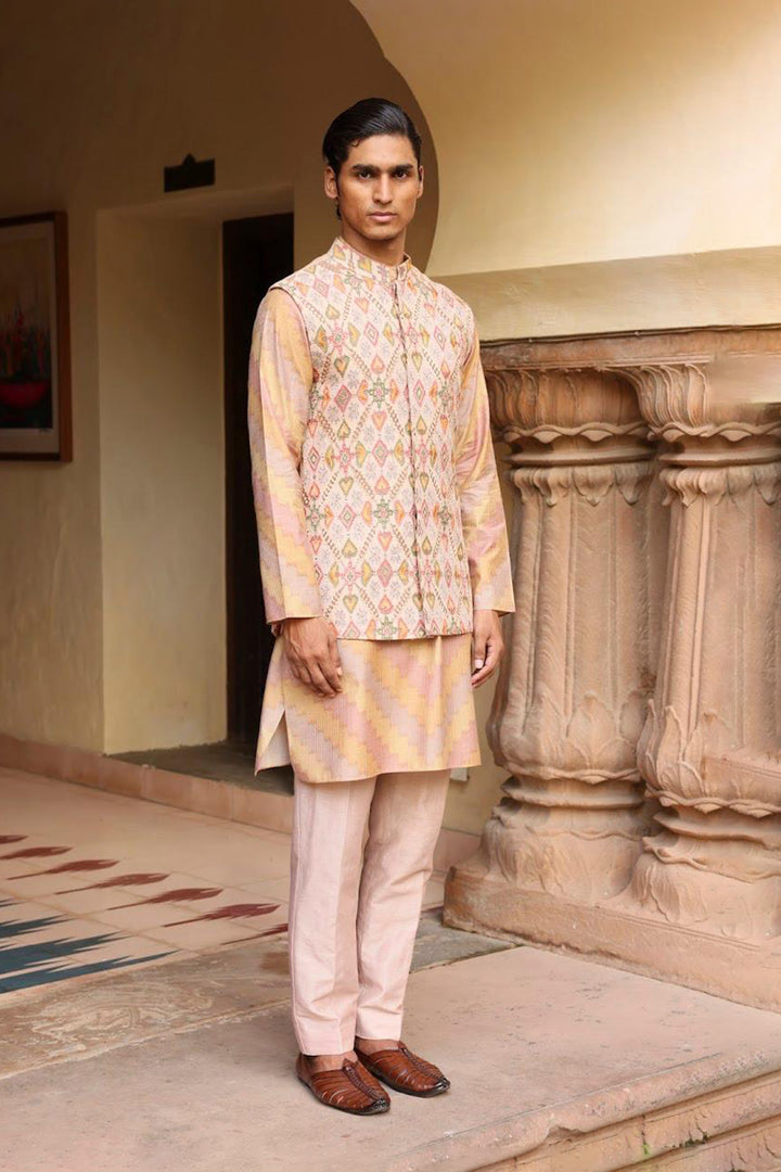 Pastel embroidered kurta set with jacket