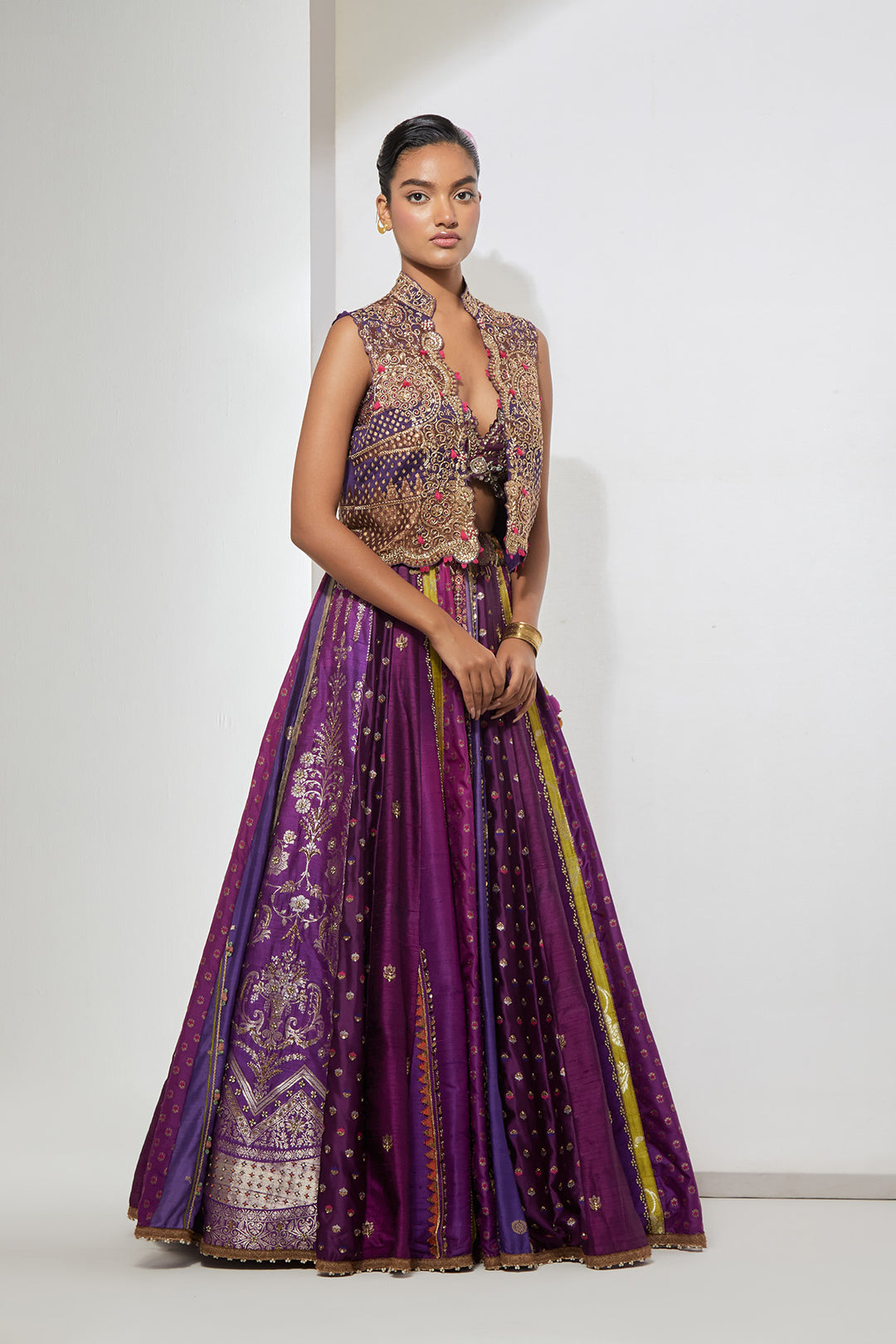 Purple Embroidered Lehenga Set with Embellished Jacket