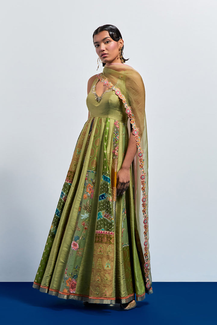 Green hand embroidered anarkali set