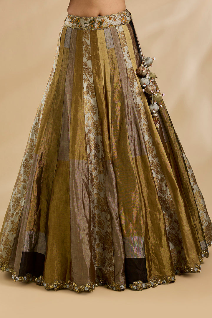 Bronze tissue Lehenga Set with Embroidered Blouse | RTS