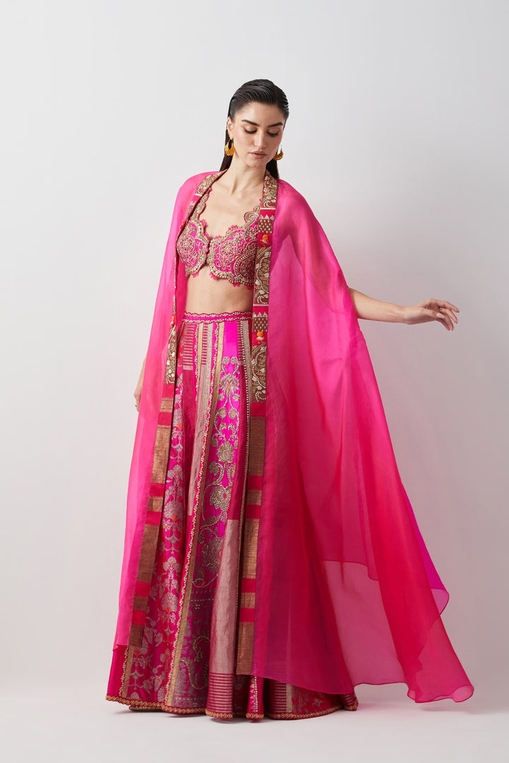 Diva Pink Hand Embroidered Cape Set