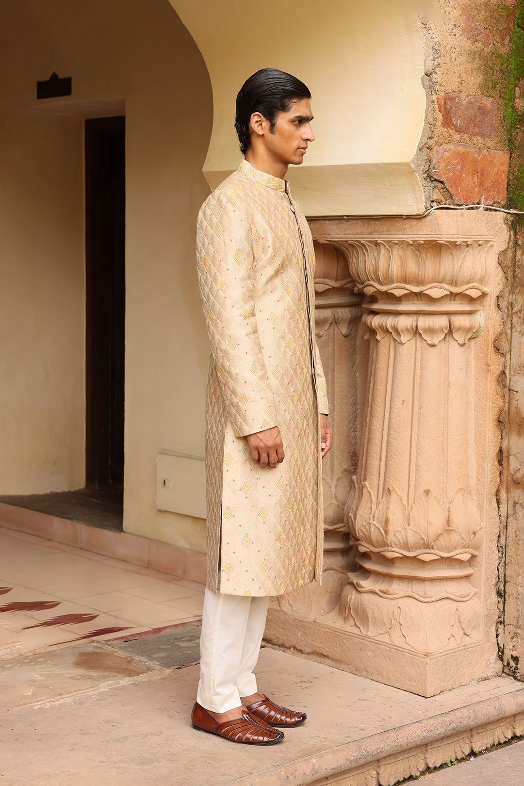 Ivory embroidered sherwani set