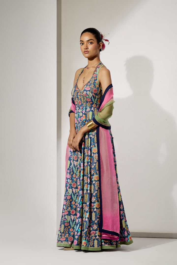 Midnight Bloom Silk Anarkali Set