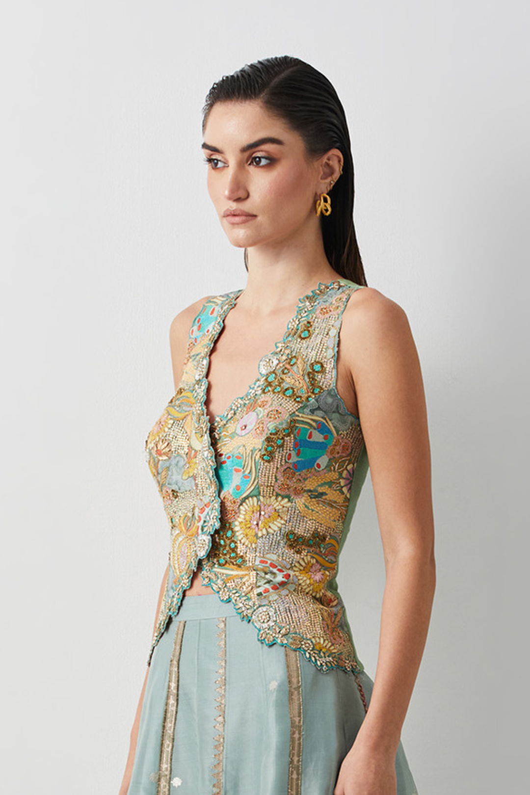 Aqua Gold Embroidered Corset
