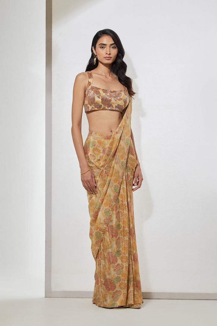 Golden Meadow Sequin Saree Set