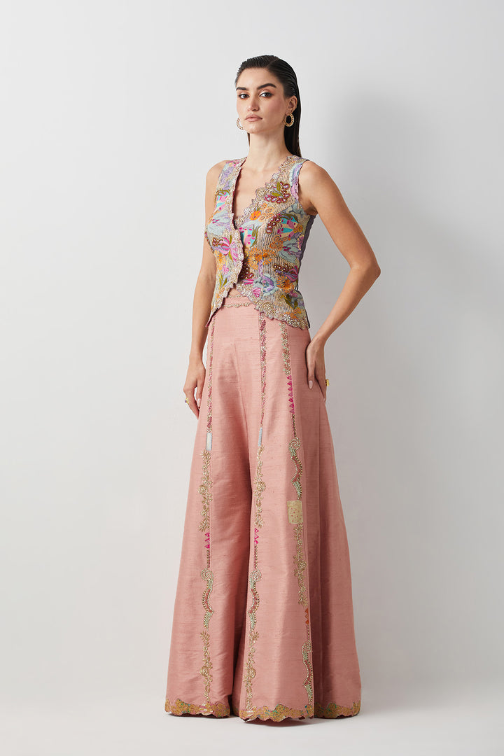 Blush pink embroidered corset plazzo set