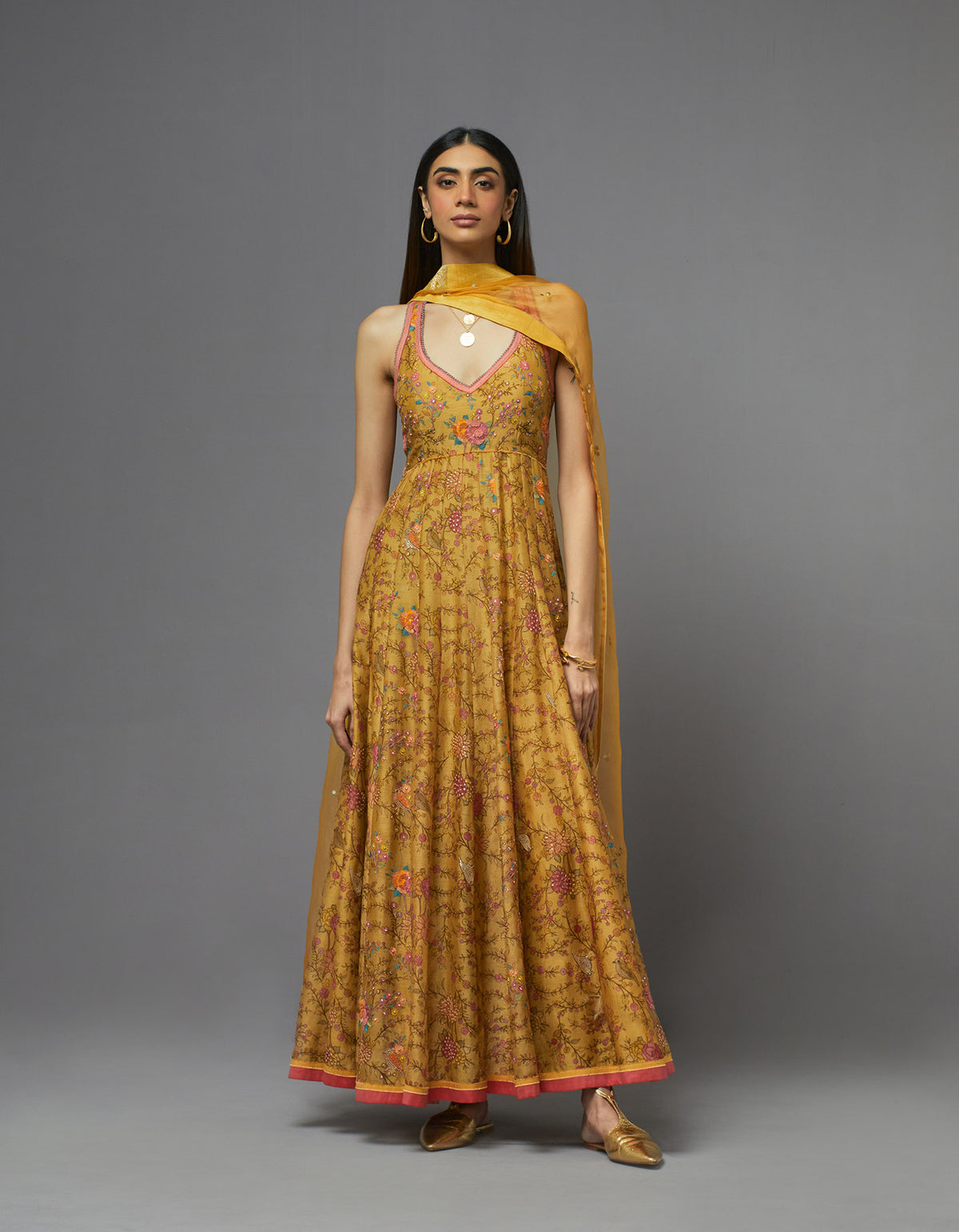 Yellow Printed Anarkali