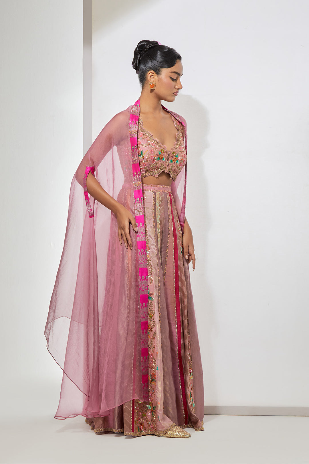Mauve Embroidered Sharara Set with Organza Dupatta