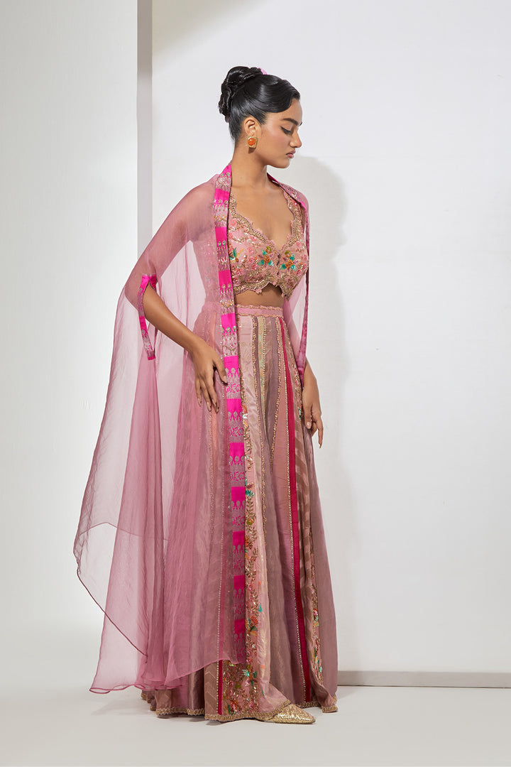 Mauve Embroidered Sharara Set with Organza Dupatta