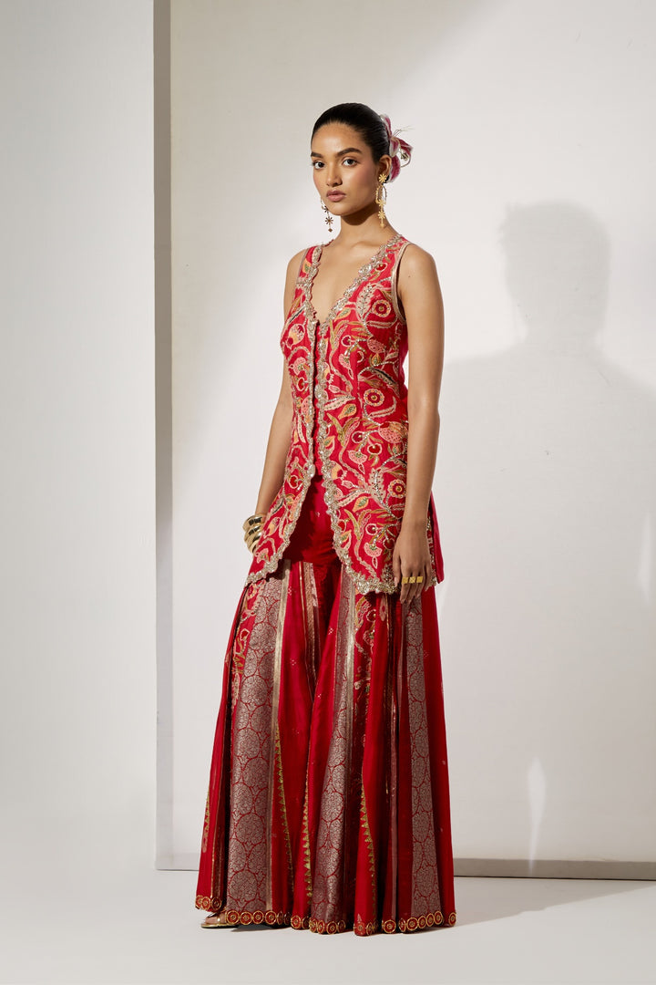 Ruby Royale Embroidered Sharara Set