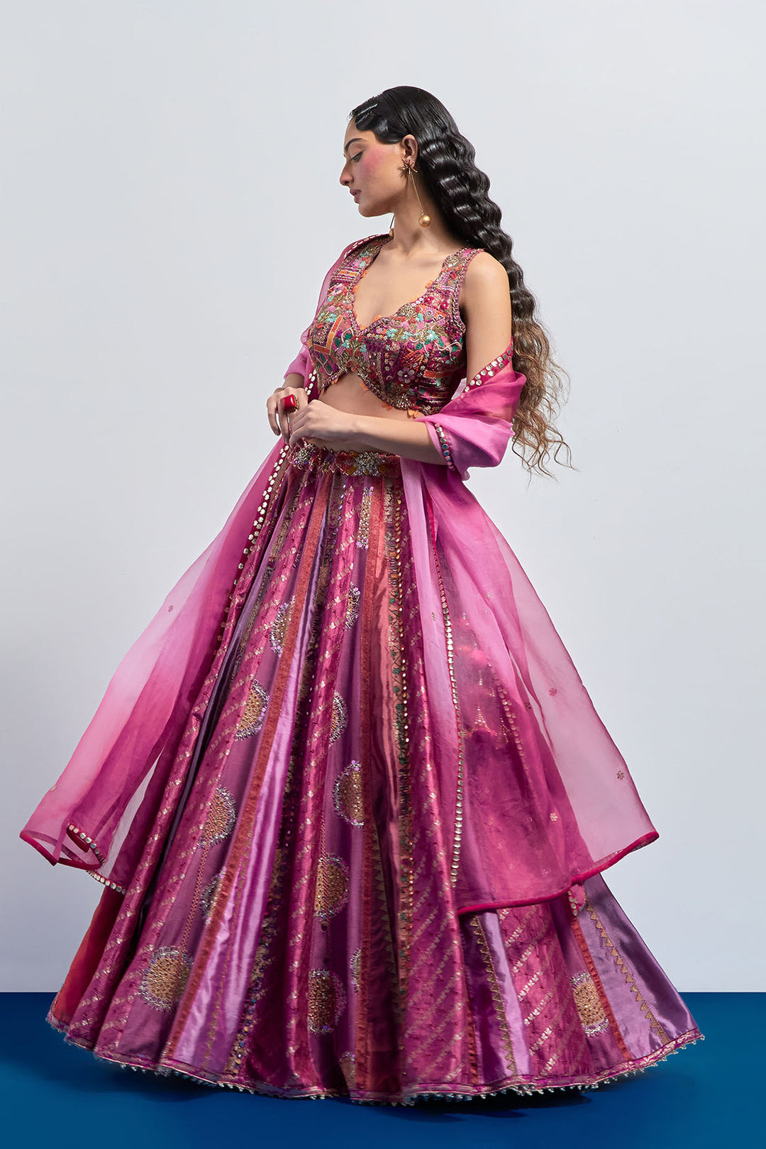 Fuchsia pink embroidered lehenga dupatta set