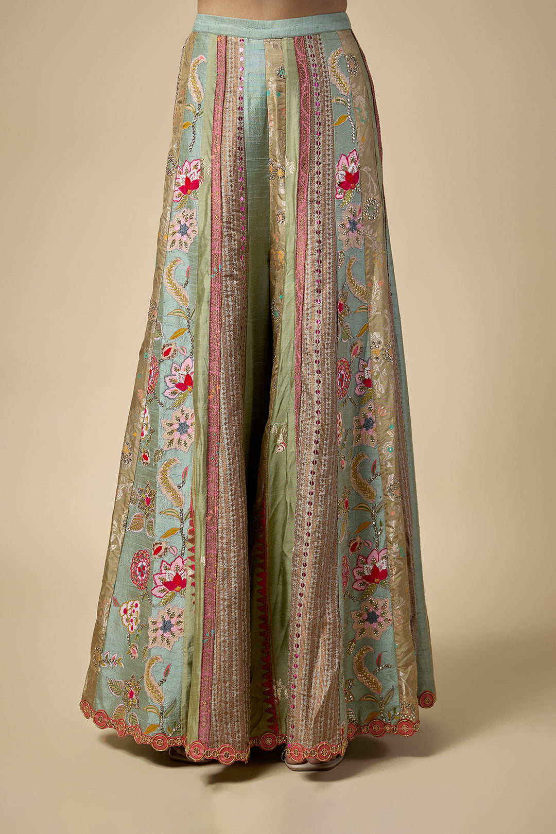 Sage Green Embroidered Jacket Set with Sharara &amp; Organza Dupatta