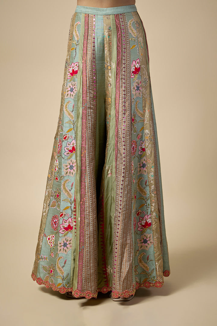Sage Green Embroidered Jacket Set with Sharara &amp; Organza Dupatta