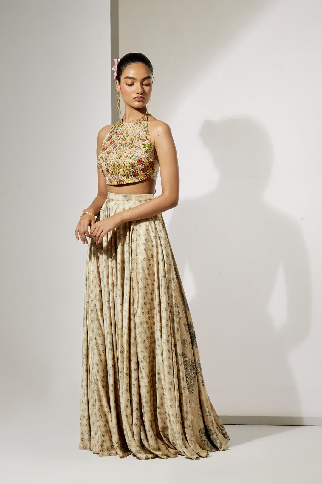 Ivory Bloom Halter Blouse &amp; Skirt Set