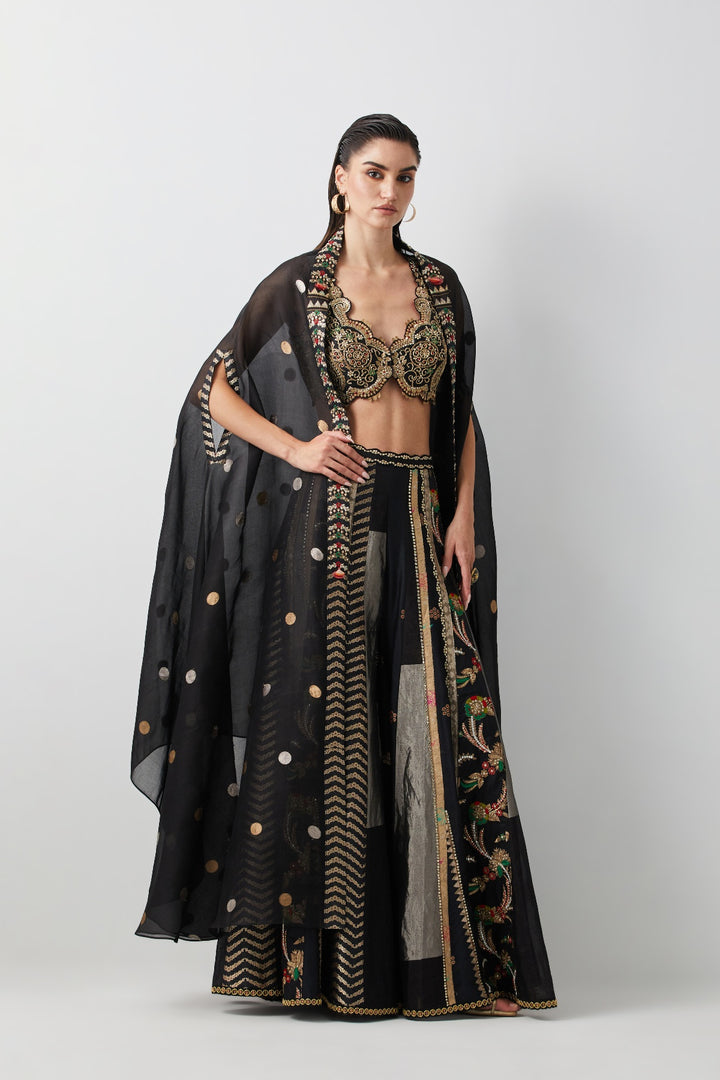 Black Silk &amp; Brocade Cape Set