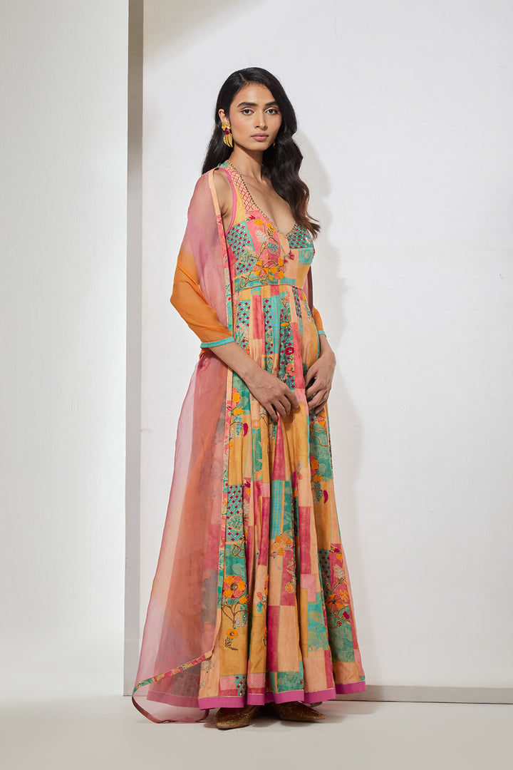 Pastel Floral Printed Anarkali Set