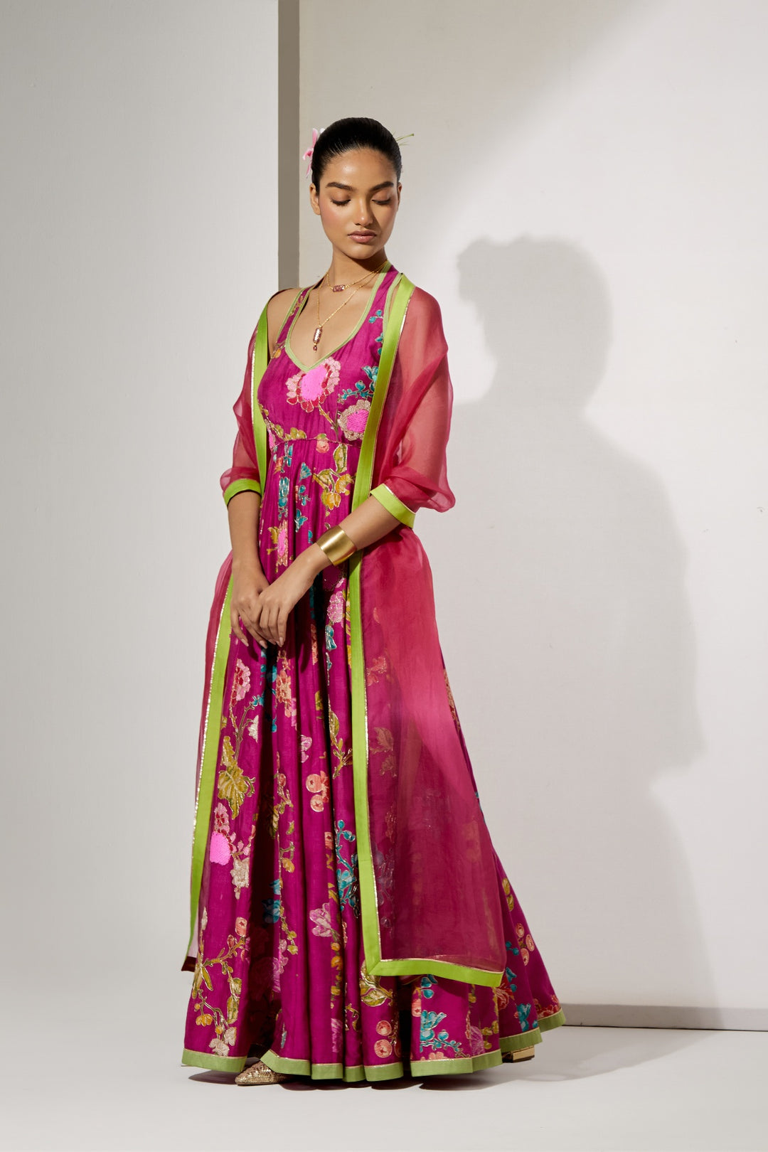 Fuchsia Bloom Silk Anarkali Set