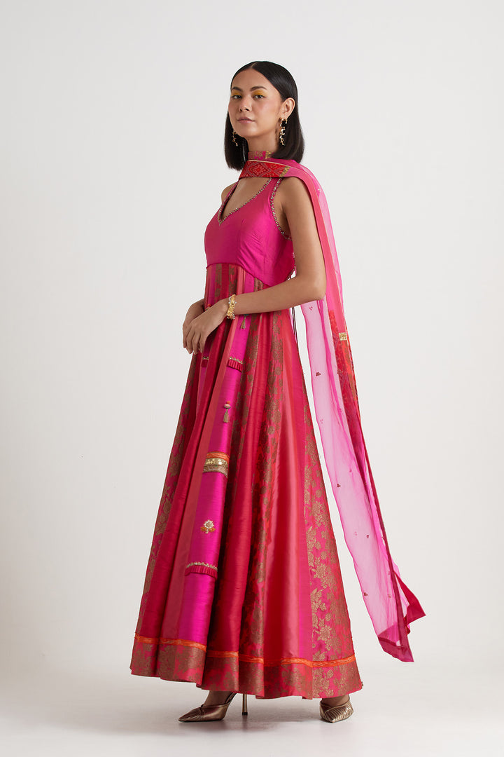 Pink embroidered anarkali gown with dupatta