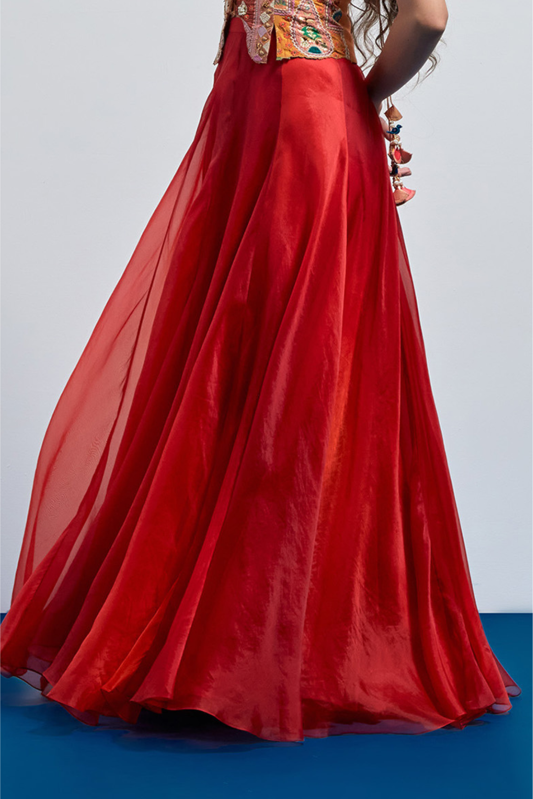 Crimson Organza Flared Skirt