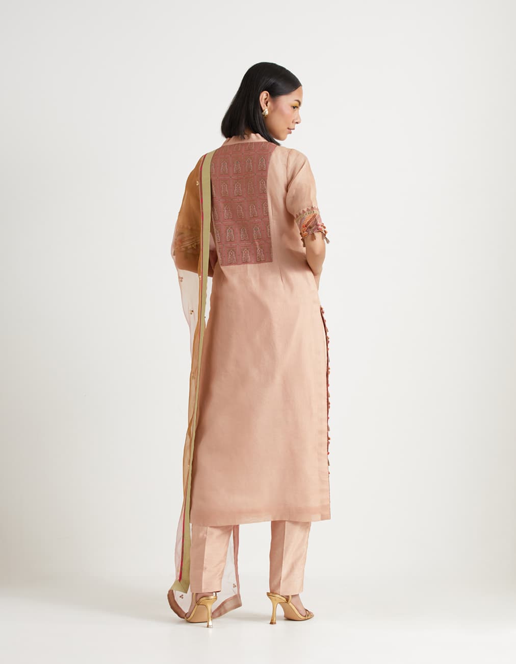 Peach Straight Plain Organza Kurta