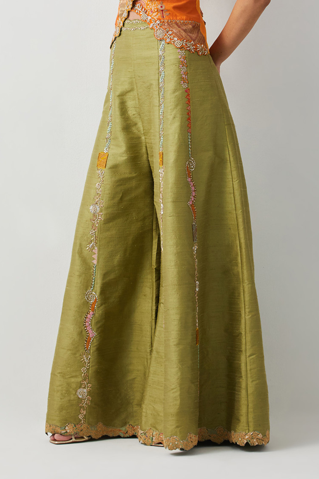 Olive Green Embroidered Palazzo