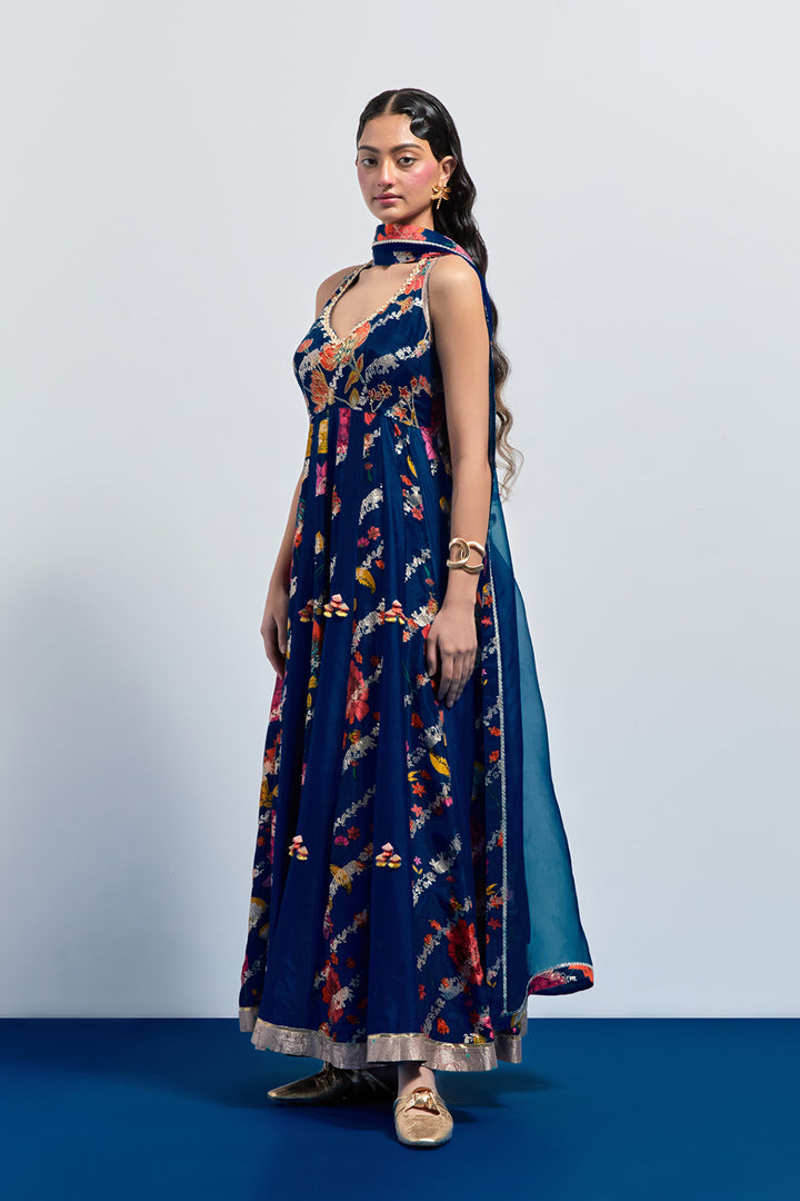 Royal blue multicolour anarkali set