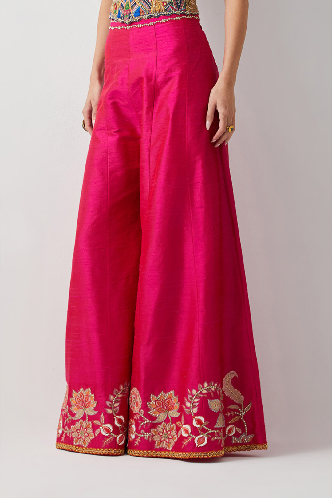 Fuschia Floral Hem Embroidered Palazzo