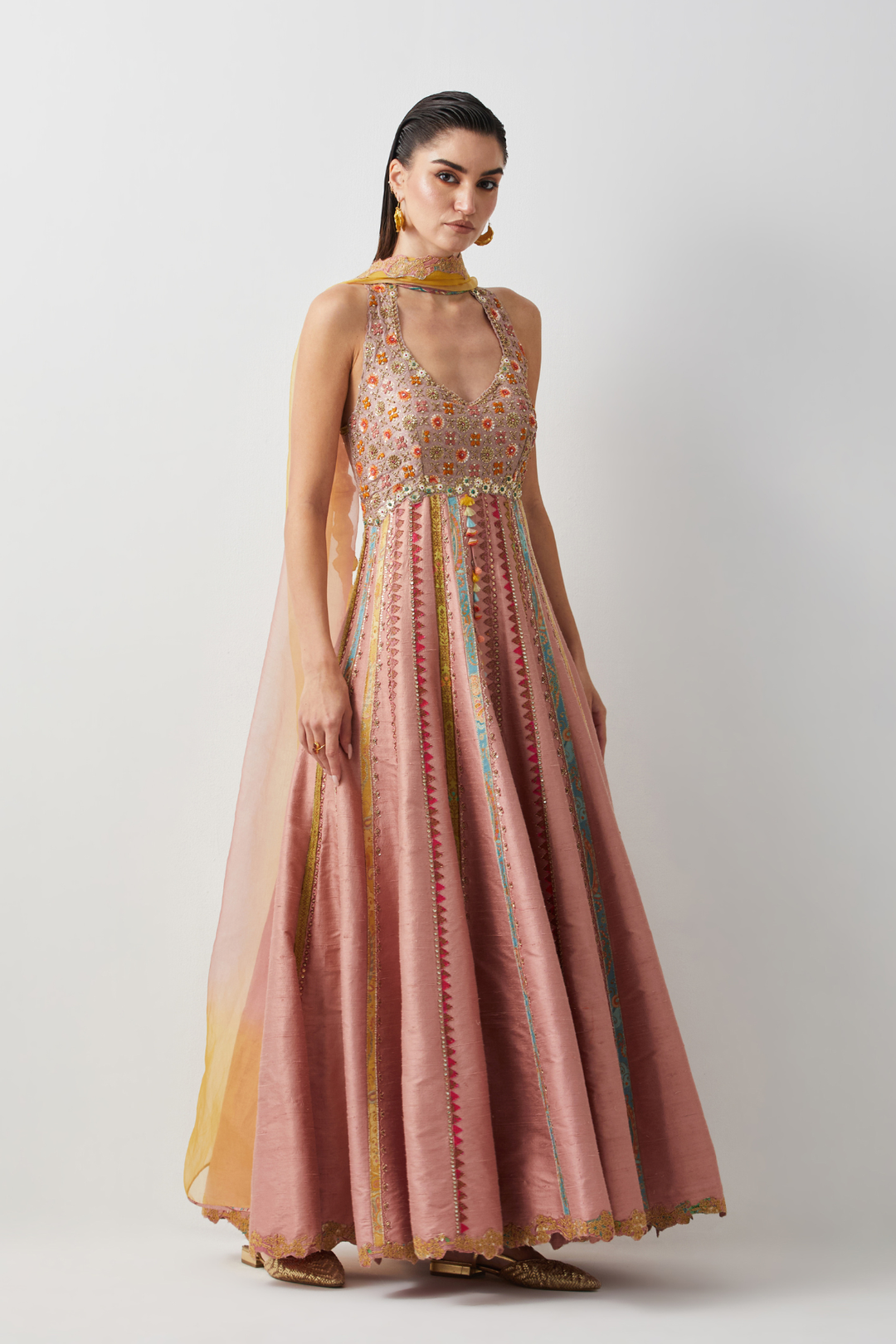 Rose Pink Silk Embroidered Anarkali Set