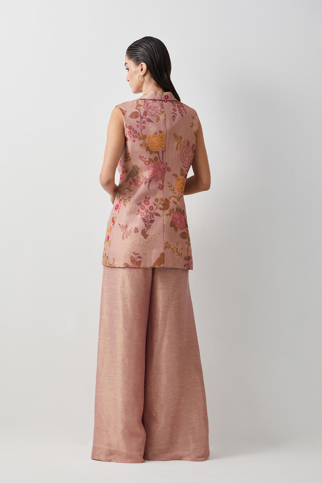 Rose embroidered jacket sharara set