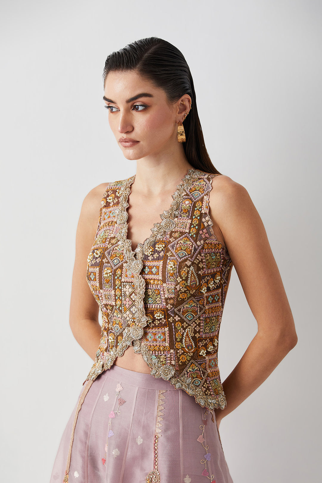 Lavender Ombre embroidered corset skirt set