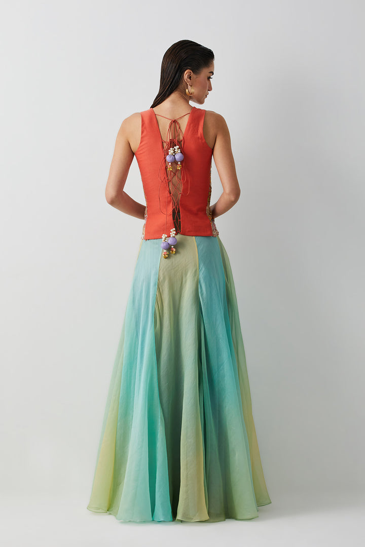 Aqua Green Ombre Corset Skirt Set