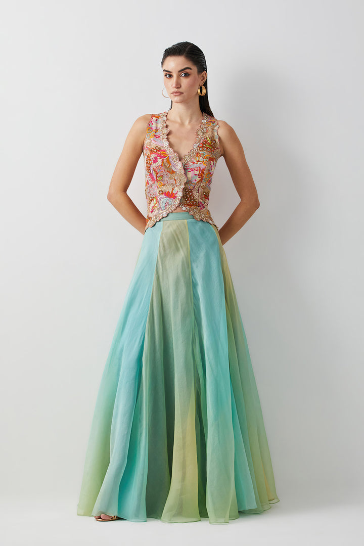 Aqua Green Ombre Corset Skirt Set