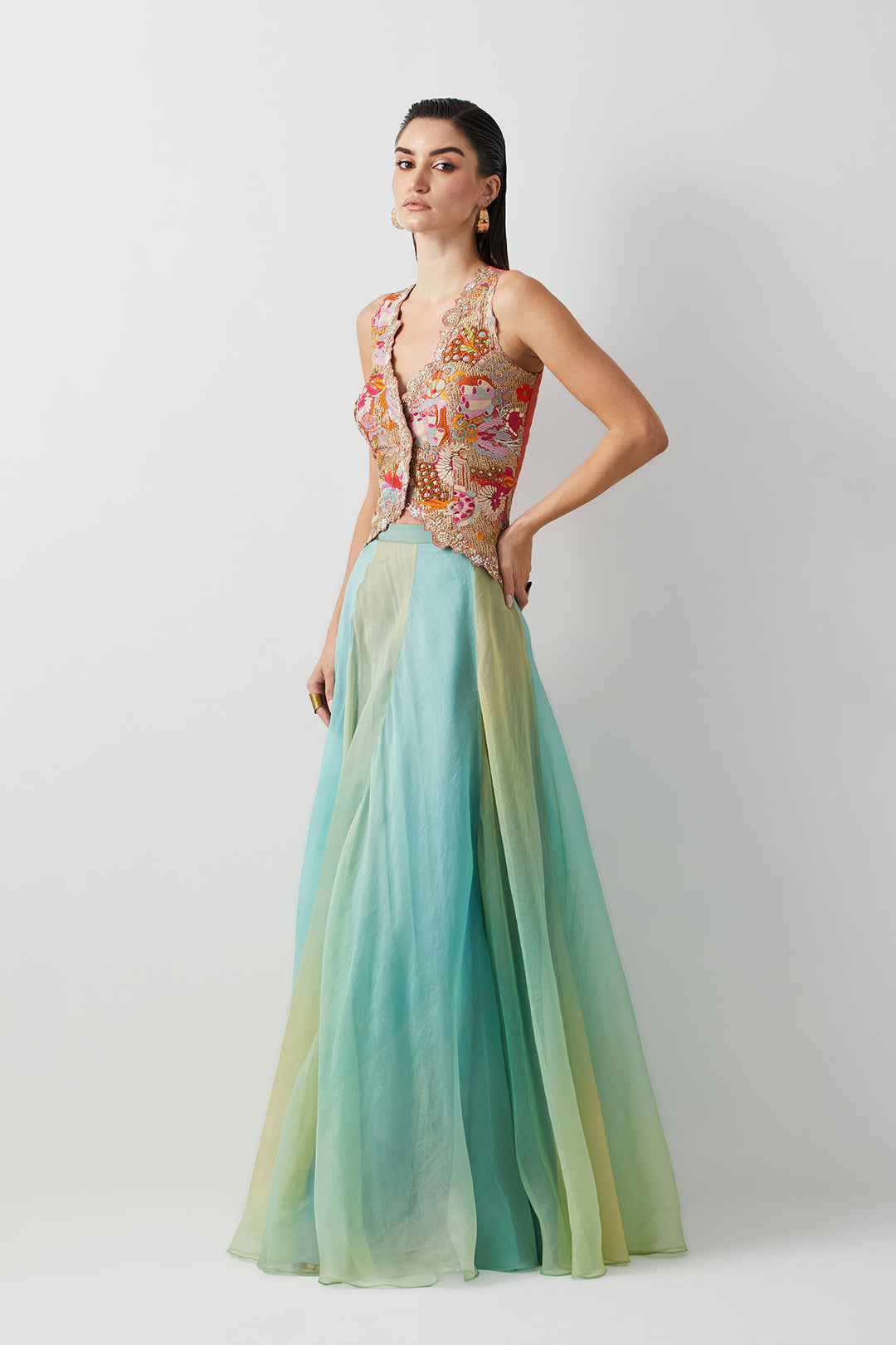 Aqua Green Ombre Corset Skirt Set