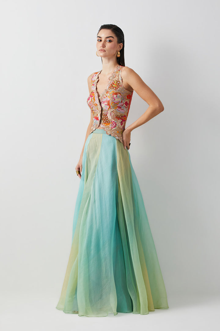 Aqua Green Ombre Corset Skirt Set