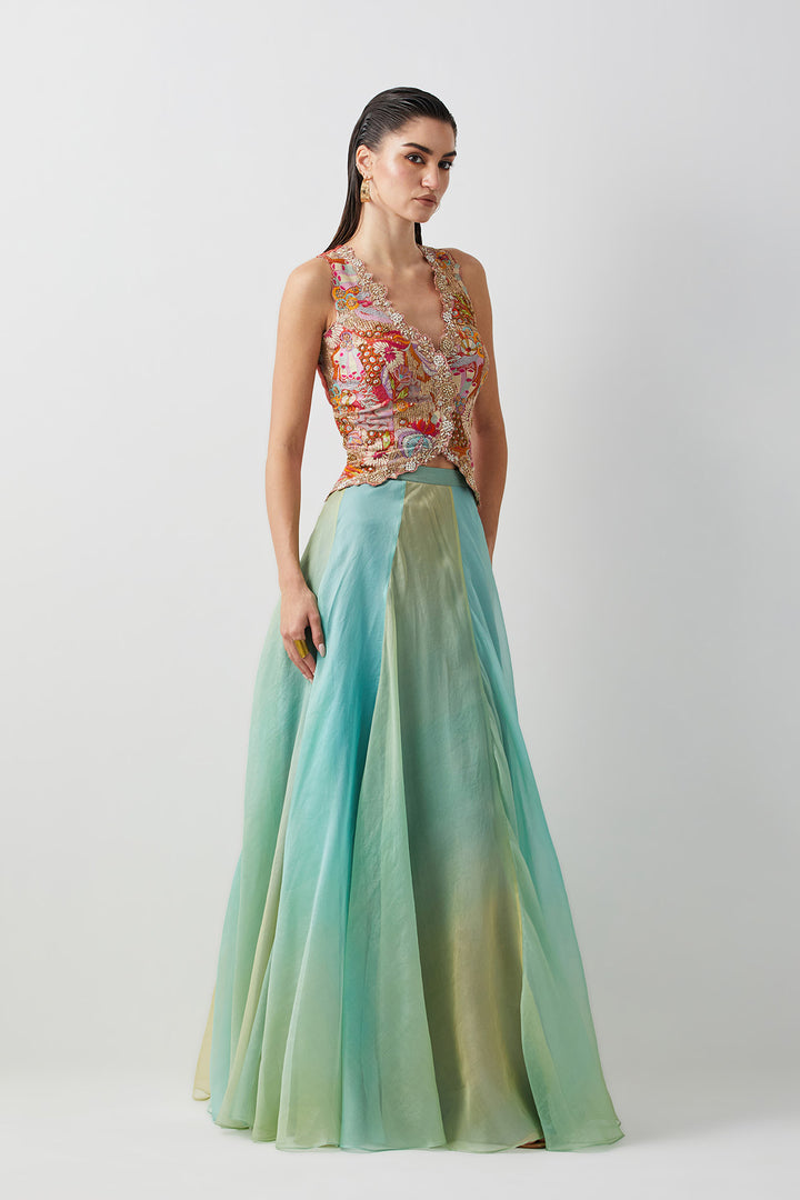 Aqua Green Ombre Corset Skirt Set