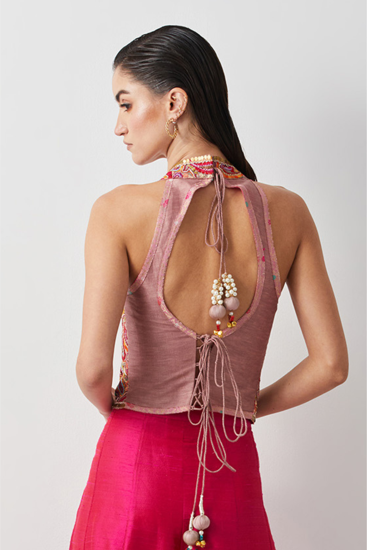 Fuschia Paisley Embroidered Corset