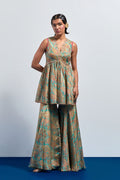Saga green embroidered peplum sharara set