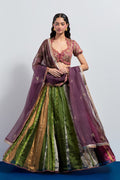 Multicolour striped embroidered lehenga set