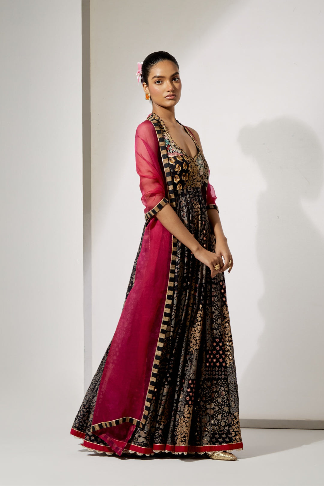 Noir Zari Silk Anarkali Set | RTS